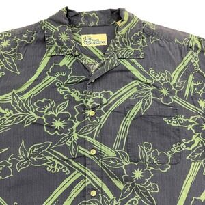 Reyn Spooner Shirt Mens M Blue Short Sleeve Button Up Floral Hawaiian Relaxed